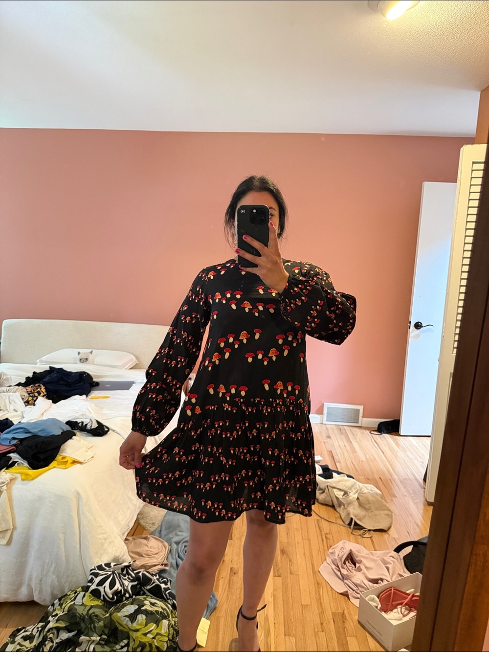 Black Mushroom Print Mini Dress - Apartment 8